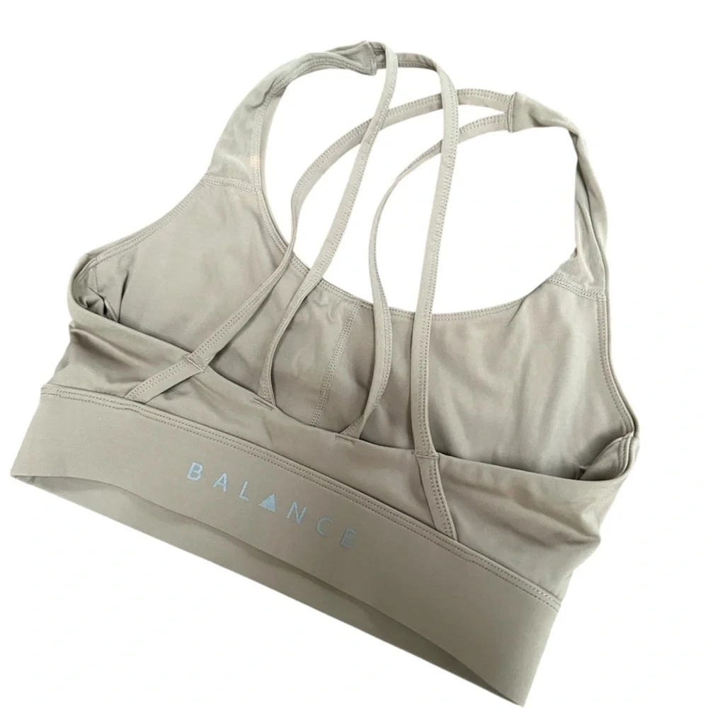 Balance Collection Women's Strappy Sports Bra, Cream, Light Stone, Medium